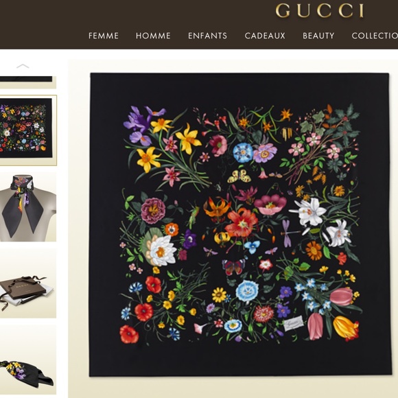 New Gucci Scarf Iconic Floral Black Silk Wrap - Picture 13 of 15